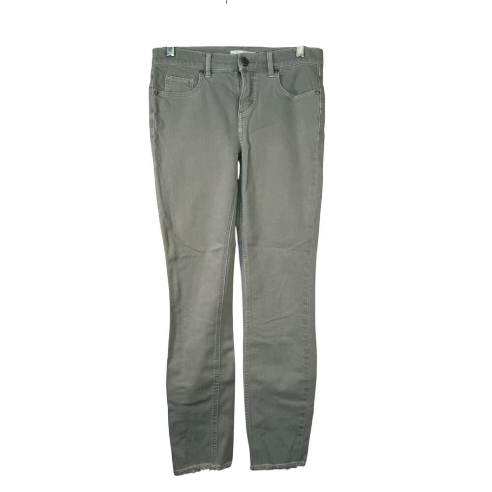 Loft Womens Modern Skinny Crop Jeans 24 00 Gray Cotton Mid-Rise Frayed Hem Denim